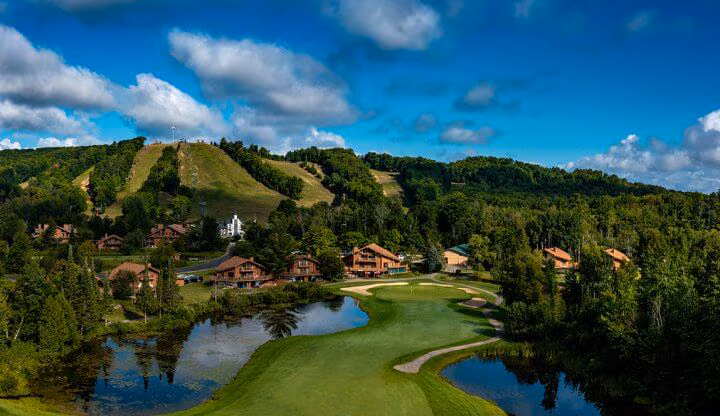 Schuss Mountain golf course beneath the ski hill and village